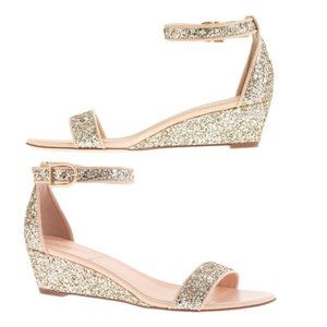 J. Crew Lillian Gold Glitter Low Wedges w/ Box